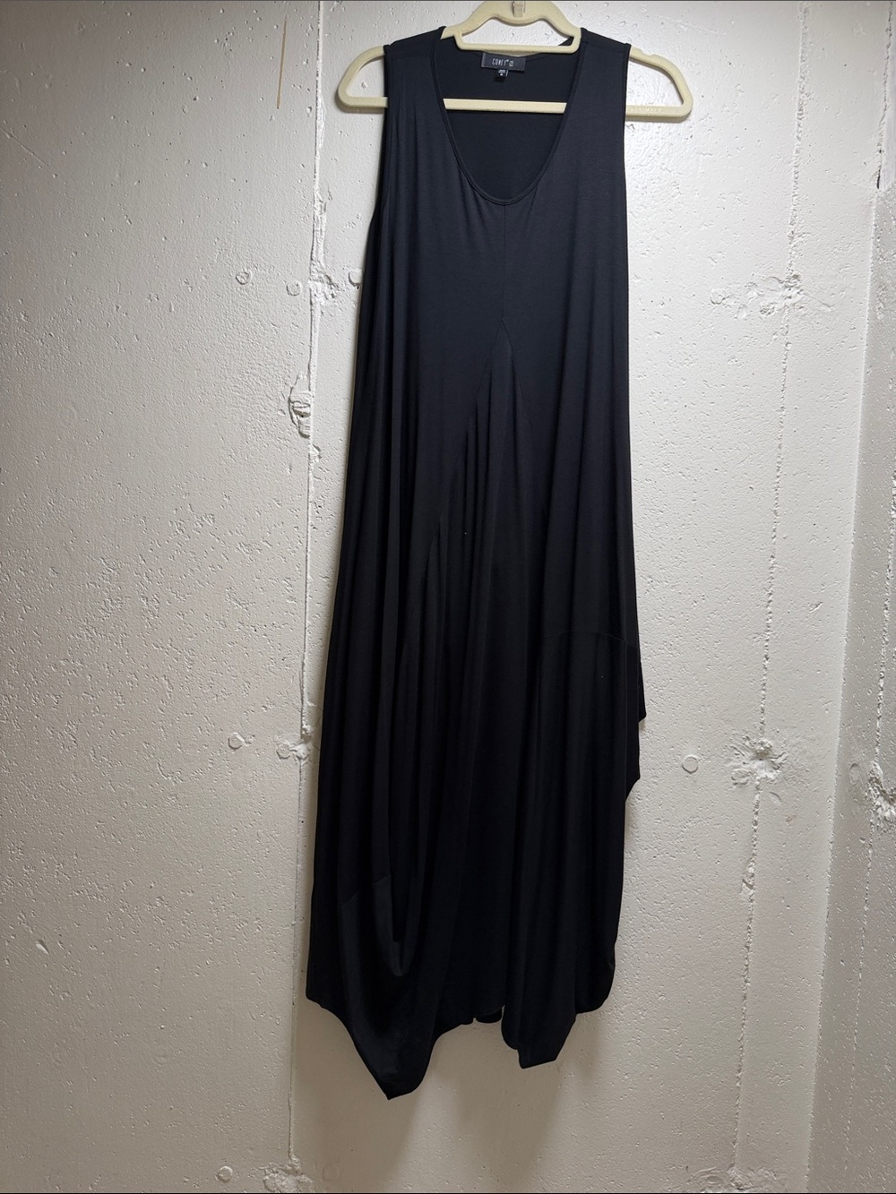 Black Sleeveless Jersey Maxi Dress with Draped Hem